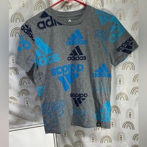 Adidas Kids Gray Tee with Blue Logos